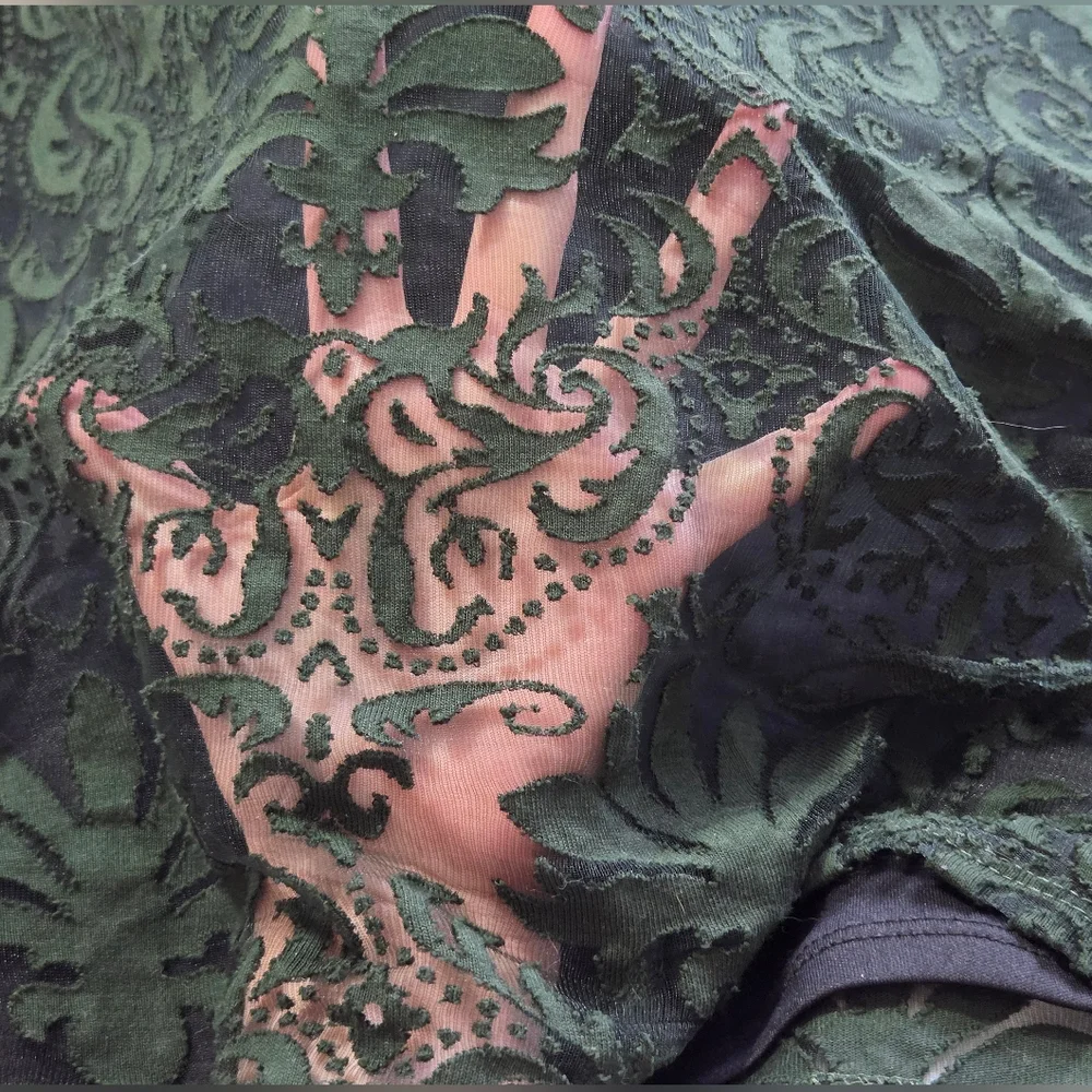 Dex Emerald Green+Black Damask Mesh Mini Dress Sz S Whimsigoth - Picture 7 of 16